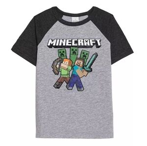 Minecraft Raglan Graphic Tee T-Shirt by Jumping Beans Boys Size 4 Gray EUC